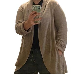 Max & Mia Drape Front Taupe Large Cardigan With Pockets Cozy